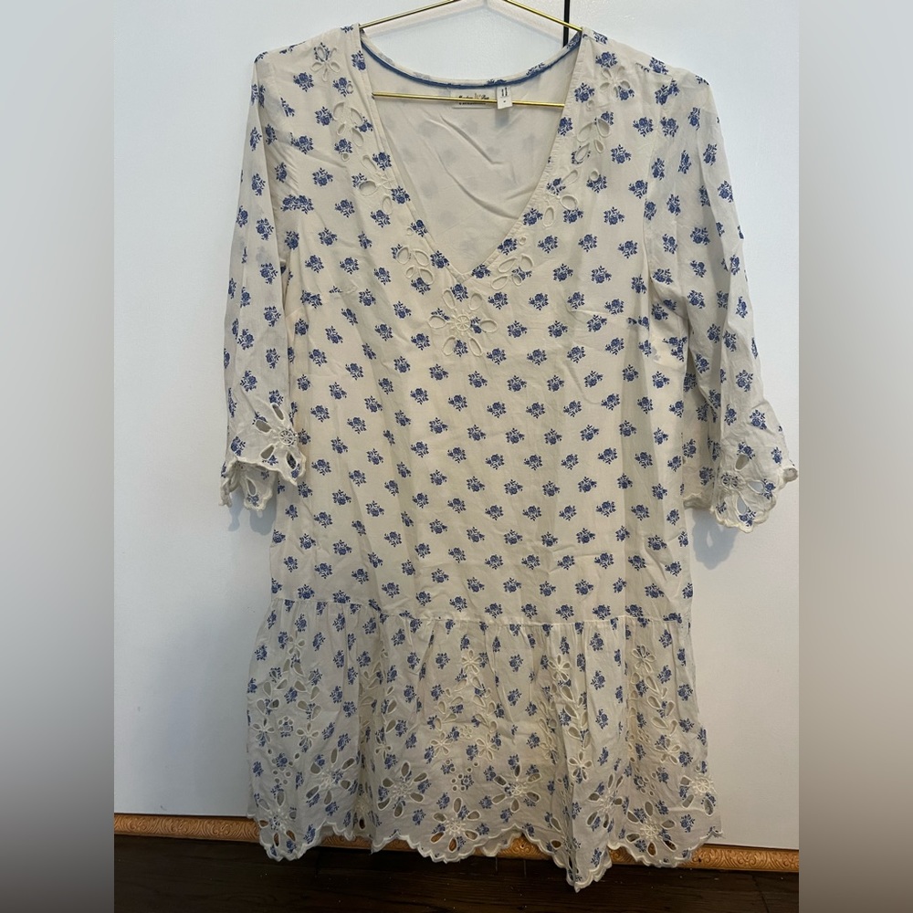 White and blue floral shift dress, anthropologie